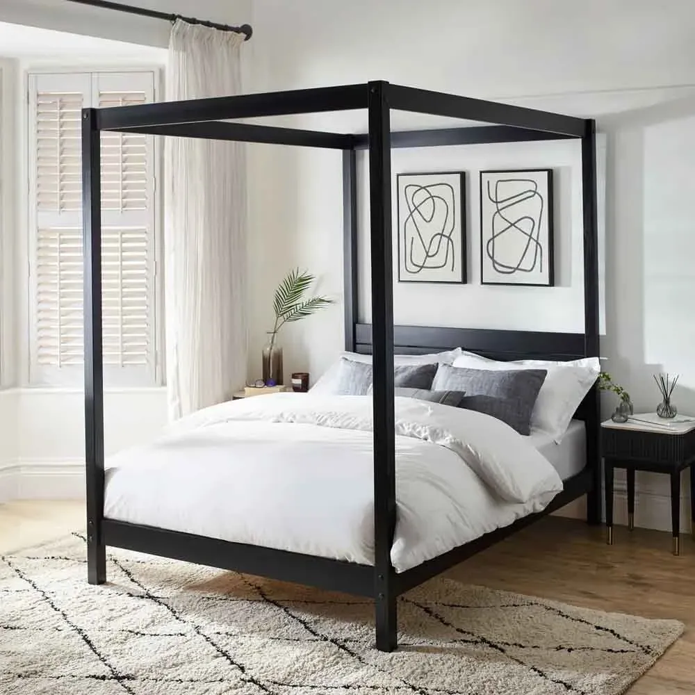Ramsbury Double Bed Frame with Canopy - Black, Pine Wood product