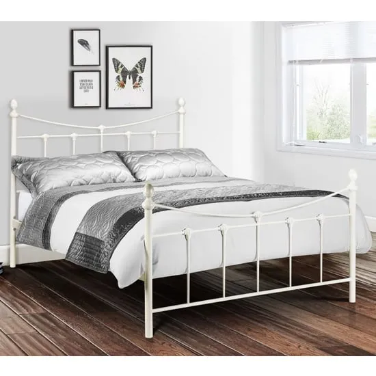 Ranae Single Bed Frame - Stone White, Metal