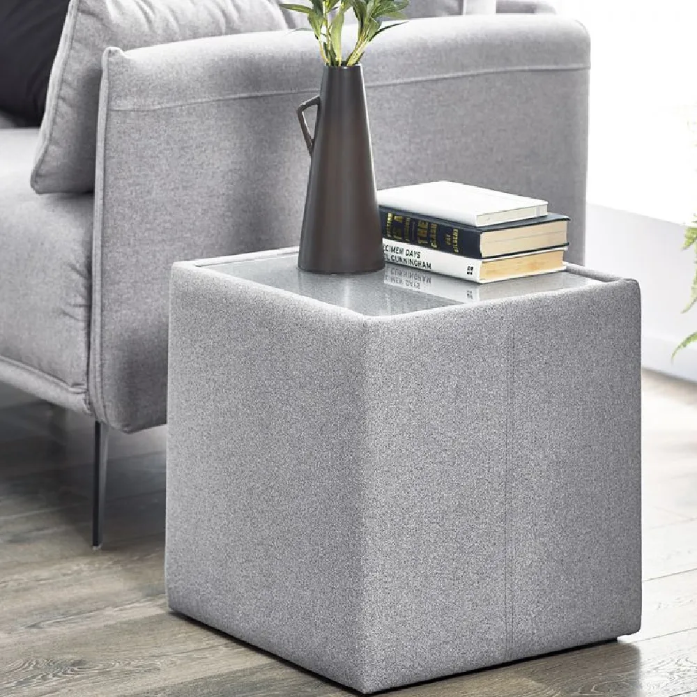 Rania Glass Top Lamp Table - Grey, Fabric product