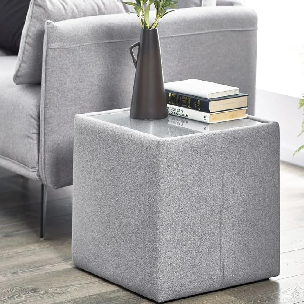 Rania Square Lamp Table - Grey, Glass image