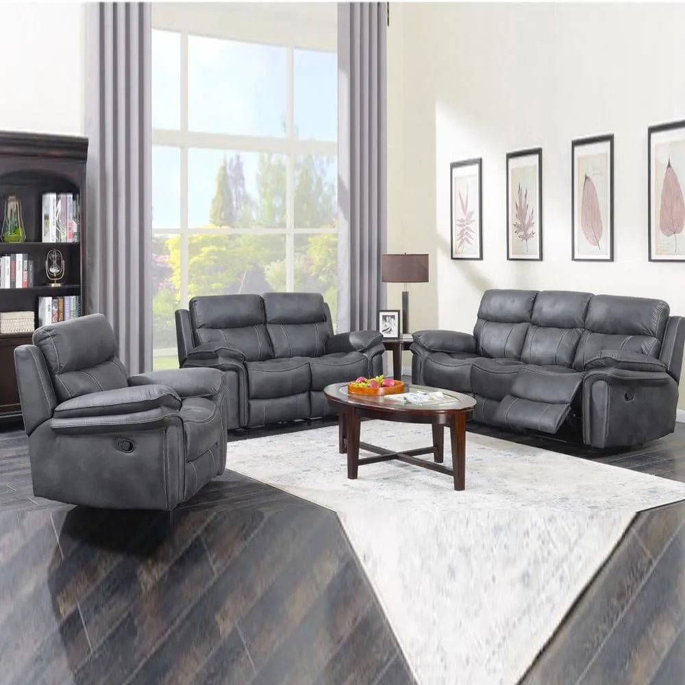 Rasalas 3-Seater Recliner Sofa Suite - Charcoal, Fabric image