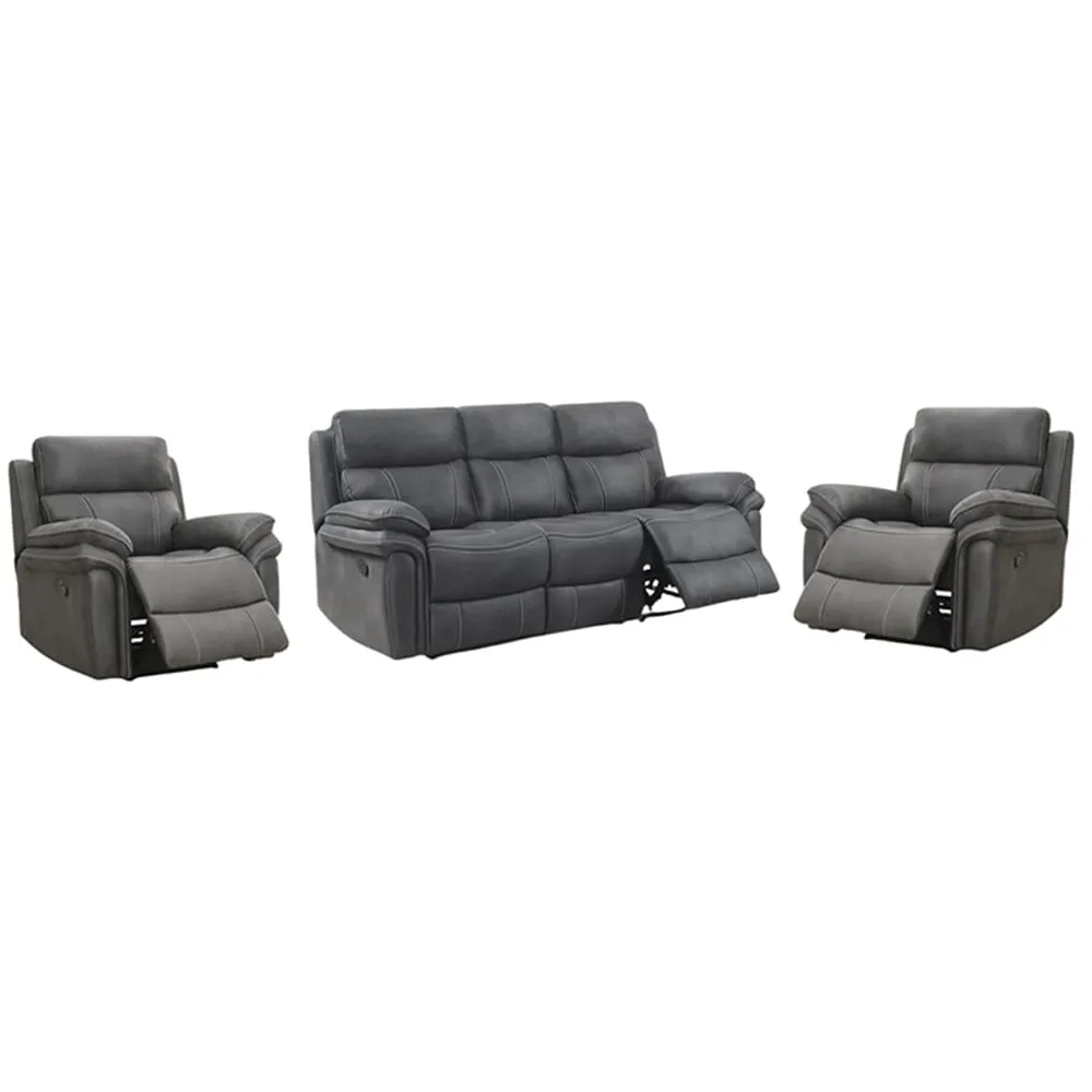 Rasalas 3+1+1 Recliner Sofa Set - Grey, Fabric