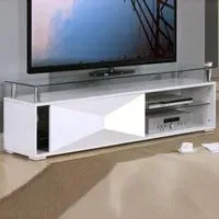 Rasida Clear Glass TV Stand - White, Glass