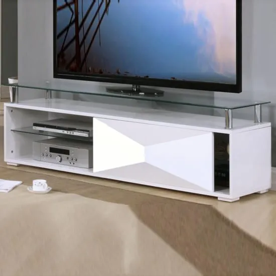 Rasida Clear Glass TV Stand - White, Glass