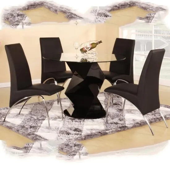 Rasida Glass Dining Table with 4 Chairs - Clear, Glass