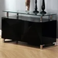 Rasida Glass Top Sideboard with 2 Doors - Black, High Gloss