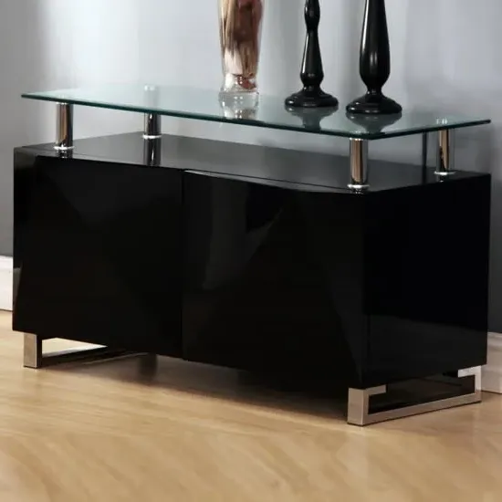 Rasida Glass Top Sideboard with 2 Doors - Black, High Gloss image