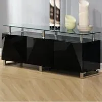 Rasida Glass Top Sideboard with 3 Doors - Black, High Gloss