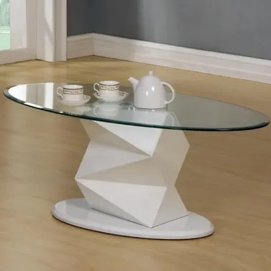 Rasida Oval Coffee Table - White, Glass