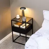 Rattvik Bedside Cabinet with 1 Drawer - Ash Black, Smoked Glass