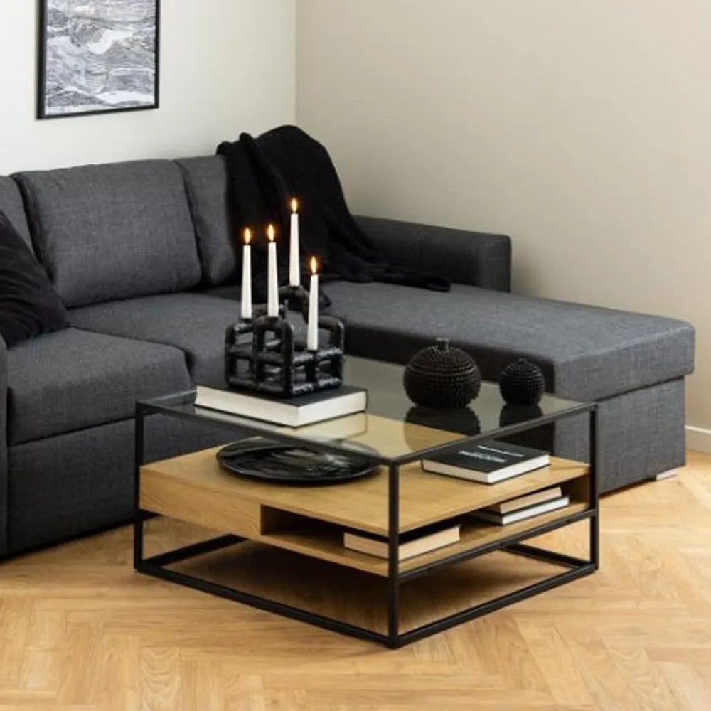 Rattvik Clear Glass Coffee Table - Clear, Wild Oak