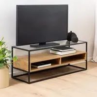 Rattvik Clear Glass TV Stand with 2 Shelves - Clear, Wild Oak
