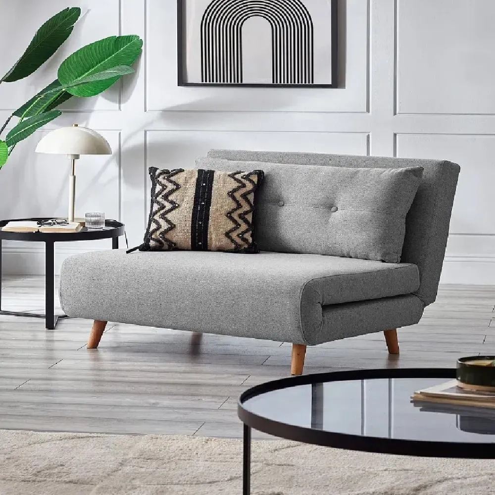 Rattvik Single Sofabed with Oak Legs - Grey, Fabric image