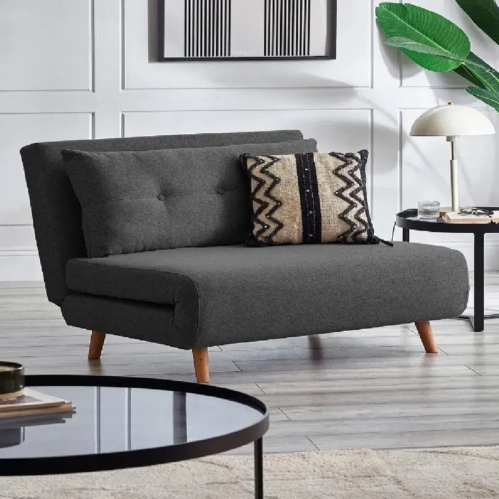 Rattvik Single Sofabed with Oak Legs - Mid Grey, Fabric