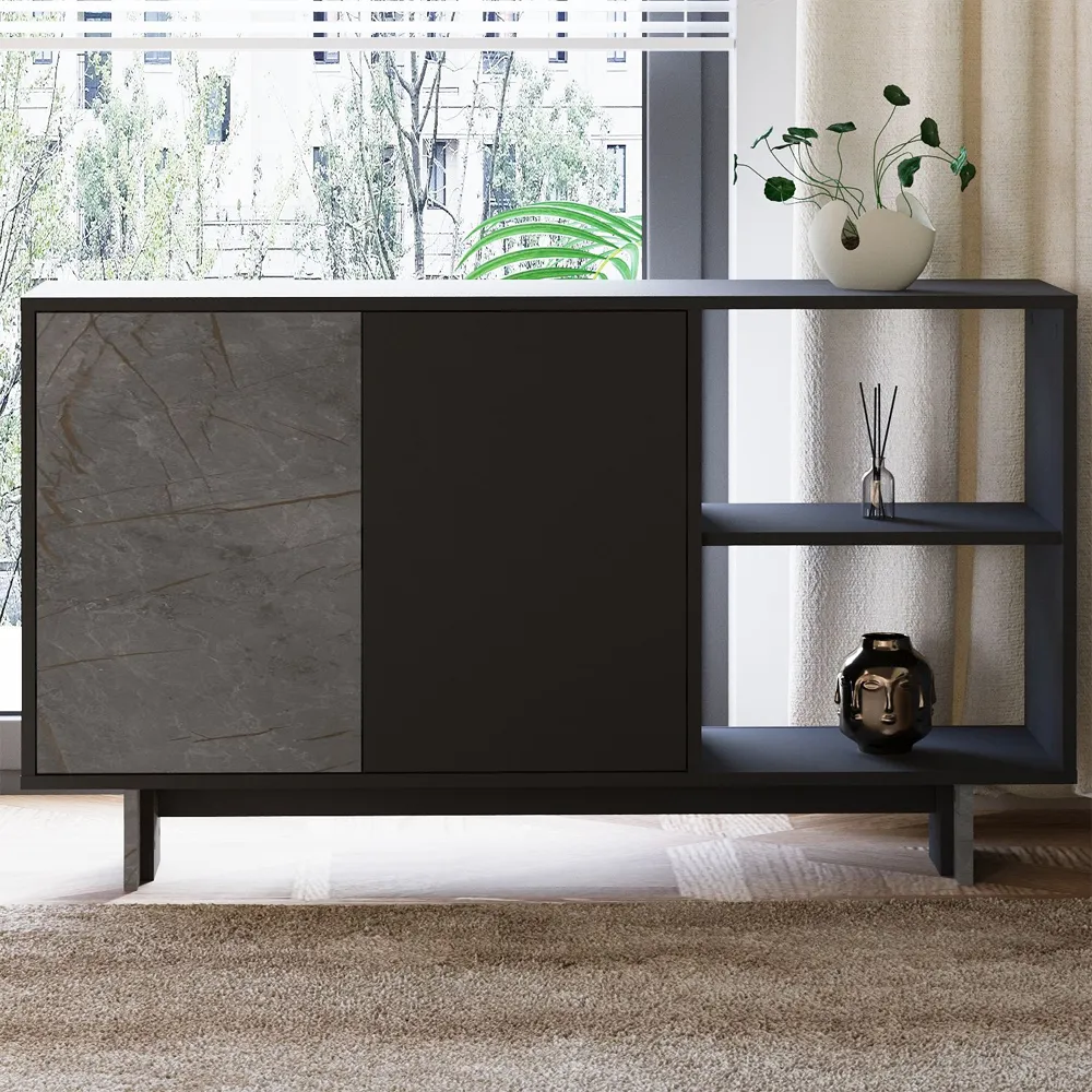 Ravello Console Table with Shelves - Anthracite, Melamine product
