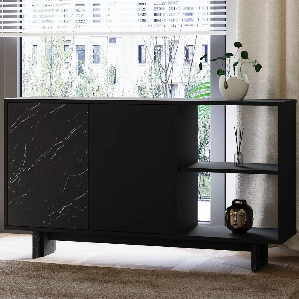 Ravello Console Table with Shelves - Black Marble Effect, Melamine product