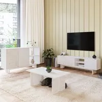 Ravello Living Room Furniture Set with LED - White Marble Effect, Particle Board alternate view