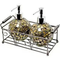 Ravello Mosaic Glass Soap Dispenser Set with Basket - Gold