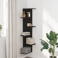 Ravena Corner Wall Shelf with 5 Shelves - Black