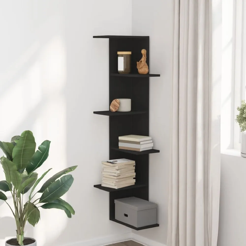 Ravena Corner Wall Shelf with 5 Shelves - Black