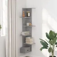 Ravena Corner Wall Shelf with 5 Shelves - Concrete Grey