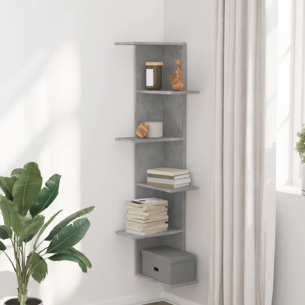 Ravena Corner Wall Shelf with 5 Shelves - Concrete Grey image
