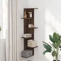 Ravena Corner Wall Shelf with 5 Shelves - Dark Brown Oak