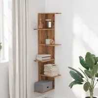 Ravena Corner Wall Shelf with 5 Shelves - Oak