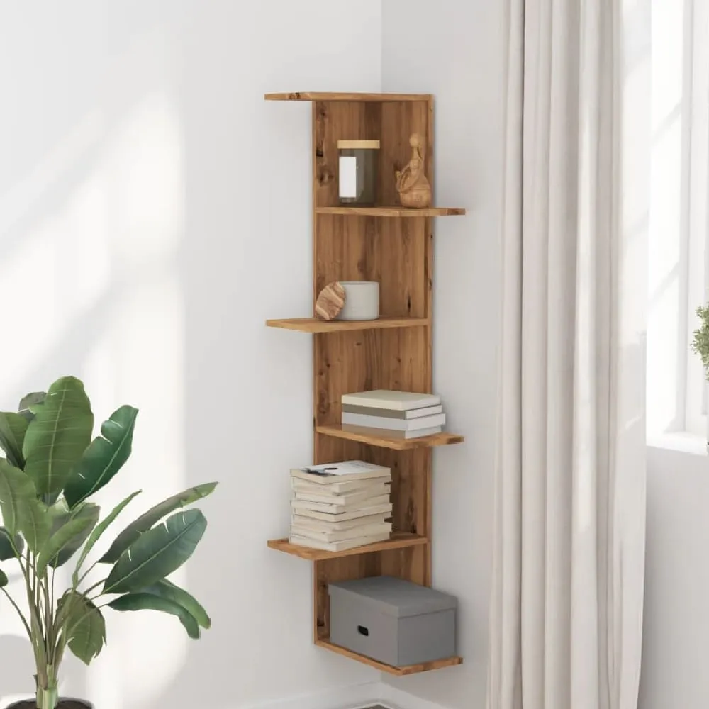Ravena Corner Wall Shelf with 5 Shelves - Oak