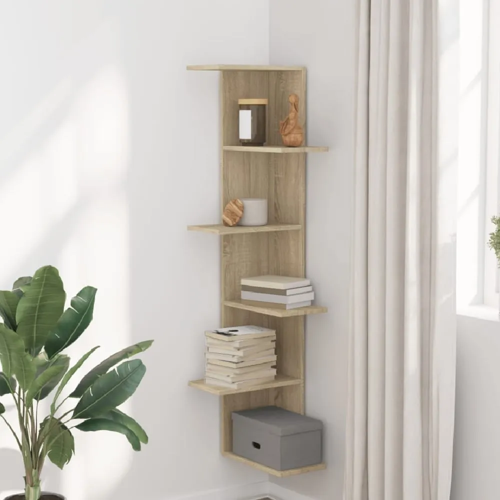 Ravena Corner Wall Shelf with 5 Shelves - Sonoma Oak