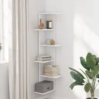 Ravena Corner Wall Shelf with 5 Shelves - White