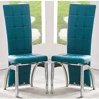 Ravenna Dining Chairs In Pair - Teal, Faux Leather