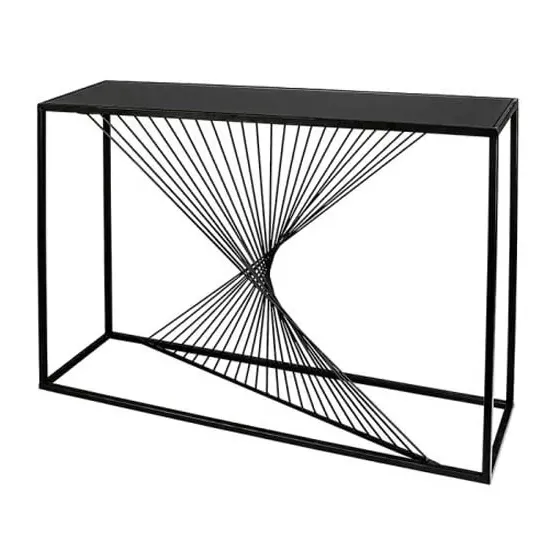 Ray Rectangular Console Table - Black Glass, Metal Frame
