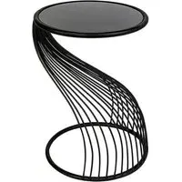 Ray Round Side Table - Black Glass, Metal Frame