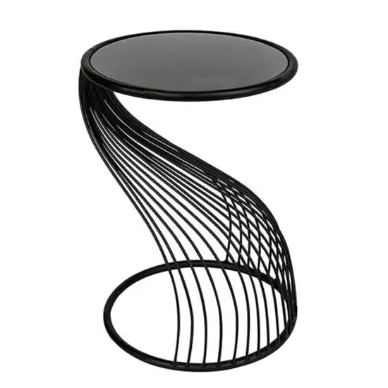 Ray Round Side Table - Black Glass, Metal Frame