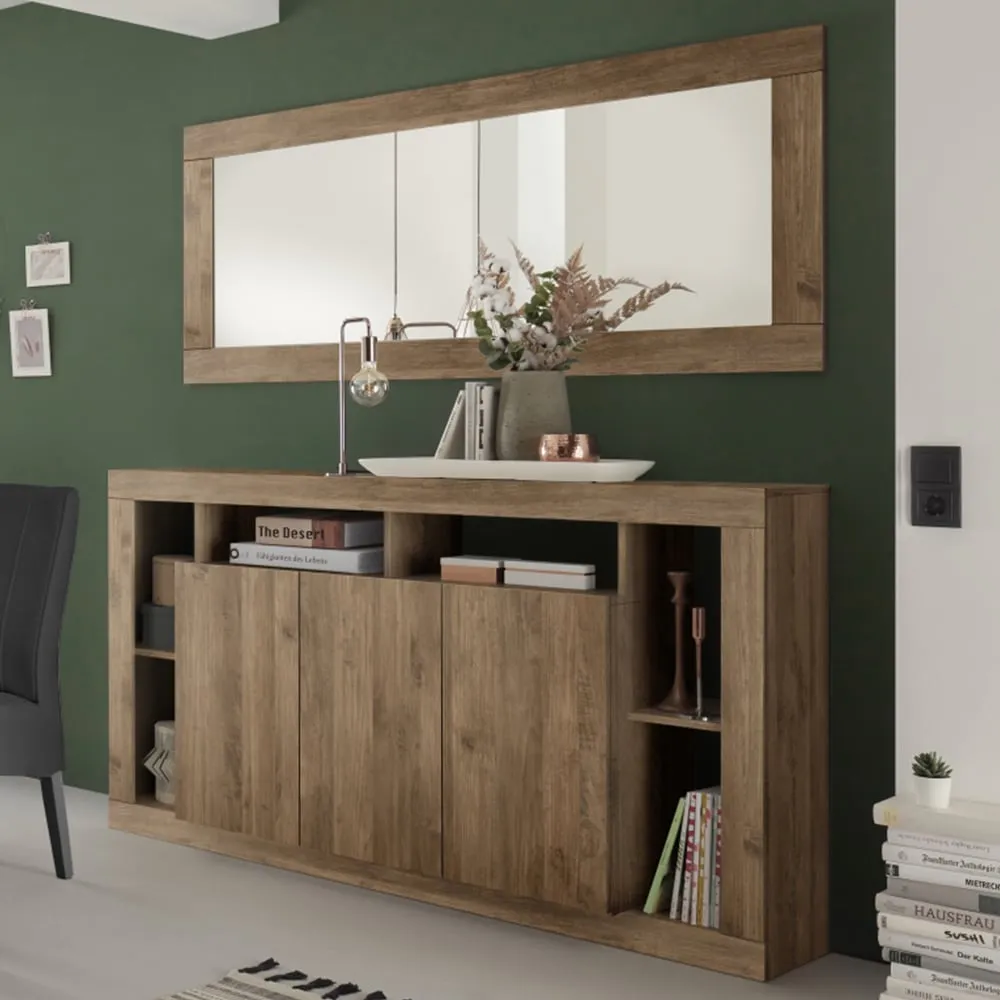 Raya Wooden Sideboard with 3 Doors and Mirror - Mercure
