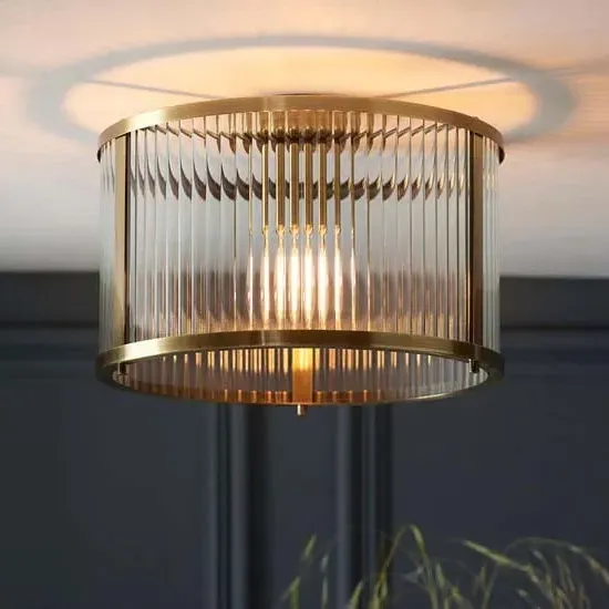 Rayong Flush Ceiling Light - Antique Brass, Glass image