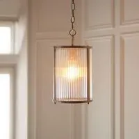 Rayong Ribbed Glass Pendant Ceiling Light - Antique Brass