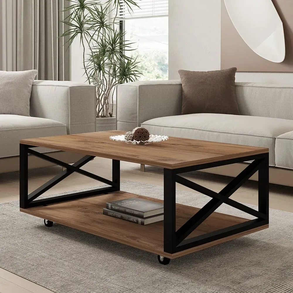 Refia 2-Tier Coffee Table with Wheeled Legs - Atlantic Pine product