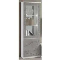 Regal 1-Door Display Cabinet with LED - White Marble Effect, MDF alternate view