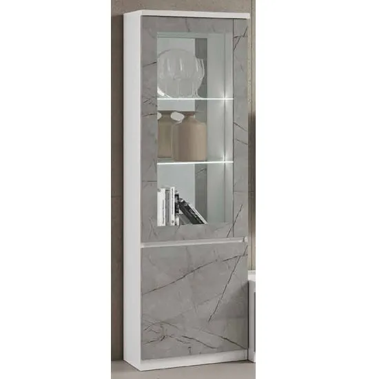 Regal 1-Door Display Cabinet with LED - White Marble Effect, MDF product