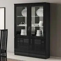 Regal 2-Door Display Cabinet with LED - Black, High Gloss