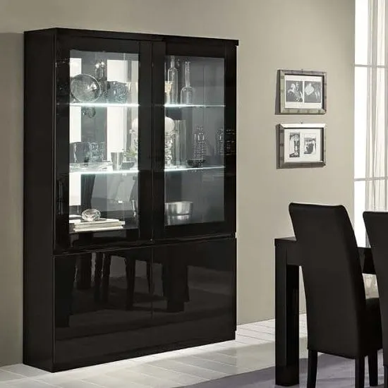 Regal 4-Door Display Cabinet with LED - Black, High Gloss