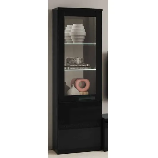 Regal Display Cabinet with LED - Black, High Gloss image