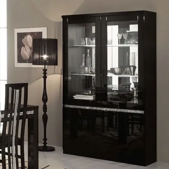 Regal Display Cabinet with LED Lighting - Black, High Gloss Lacquer product