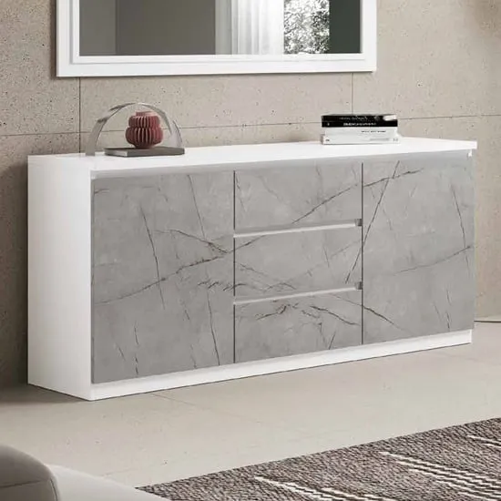 Regal Gloss Sideboard 2 Doors 3 Drawers - White, Marble Effect image