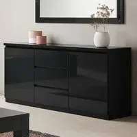 Regal High Gloss Sideboard with 2 Doors 3 Drawers - Black