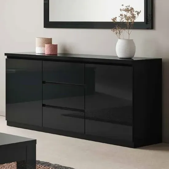 Regal High Gloss Sideboard with 2 Doors 3 Drawers - Black image