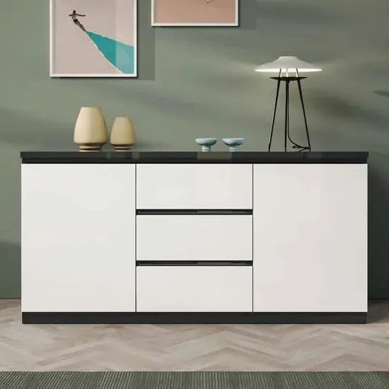 Regal High Gloss Sideboard with 2 Doors 3 Drawers - White