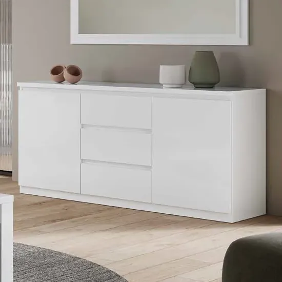 Regal High Gloss Sideboard with 2 Doors 3 Drawers - White